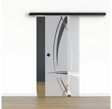 Pertura Glasschiebetür Komplettset Glera Tangle 02 775x2050 mm Rechts inkl.Beschlag Selir Aluminium schwarz,Griffmuschel