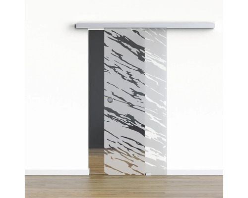Pertura Glasschiebetür Komplettset Glera Vision 02 1025x2050 mm Rechts inkl. Beschlag Selir Aluminium natur,Griffmuschel Schiebetür aus Glas mit Muster und Schiebetürbeschlag
