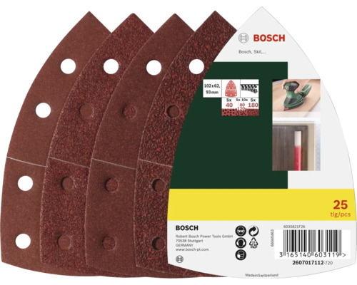 Bosch Schleifblatt-Set, 25-teilig, geeignet für Deltaschleifer, verschiedene Körnungen