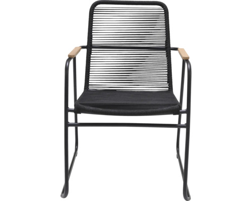 Gartenstuhl GARDEN PLACE Lili anthrazit mit Rope Design, Gestell aus Aluminium, Sitzbezug aus robustem Textilen, Stapelfunktion für eine platzsparende Lagerung Schwarzer Loungesessel mit Armlehnen aus Holz und Seilbespannung