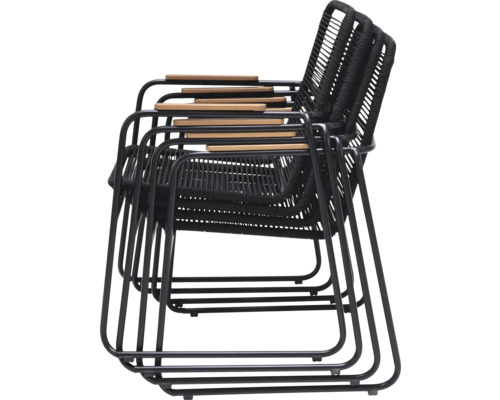 Stapelbare Stühle mit Armlehnen aus Holz und Metallrahmen