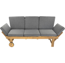Dreisitzer Gartensofa mit Rädern und grauen Polstern