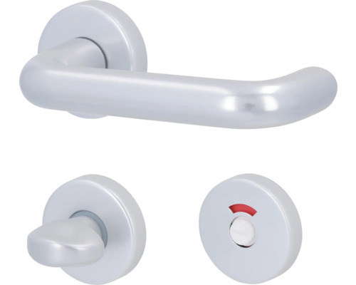 Beschlagset WC+ Bad Riegel Rosette Alpertec Ursula Aluminium F1 alu eloxiert Türdrückergarnitur mit Drehknopf und Rot/Grün-Anzeige