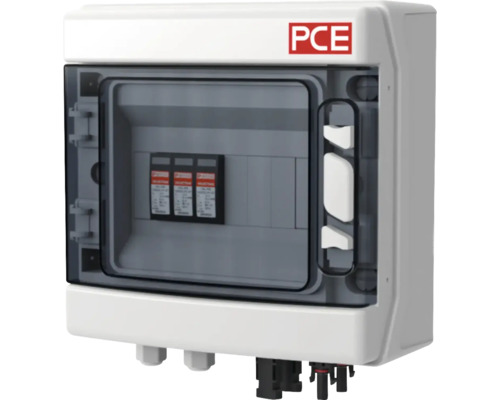 PCE Logo. Verteilerkasten mit Sicherungen.