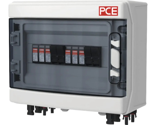 PCE Logo. Verteilerkasten mit Sicherungen.