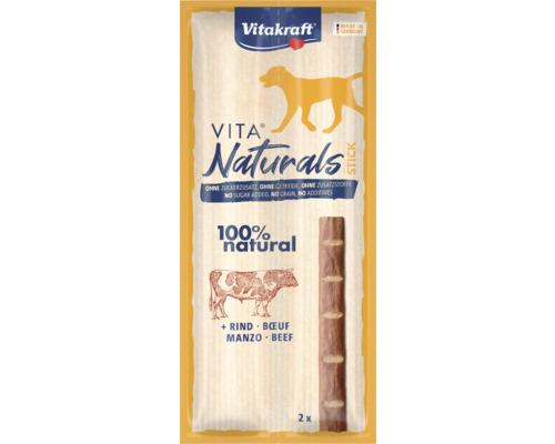 Vitakraft Vita Naturals Stick Rind für Hunde, hergestellt in Deutschland, ohne Zuckerzusatz, ohne Getreide, ohne Zusatzstoffe