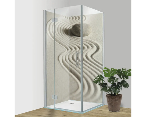 Klebefolie für Duschrückwand mySpotti Zen 2100x1000x0,3 mm FS-F4-1395 Duschkabine mit Zen Garten Design auf dem Glas