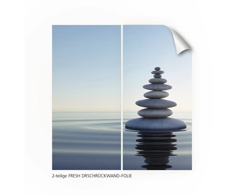 Zweiteilige FRESH Rückwandfolie mit Steinmotiv im Wasser