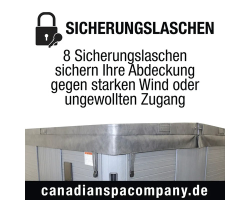 Sicherungsriegel sichern die Abdeckung eines Whirlpools vor starkem Wind und unbefugtem Zugriff