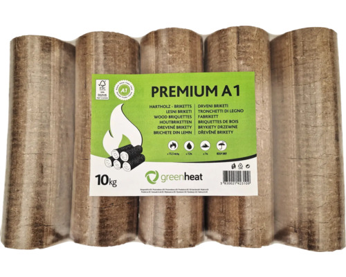 Premium A1 Holzbriketts Greenheat in Folie 10 kg