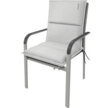 Gartenstuhl mit hellgrauem Polster und Armlehnen