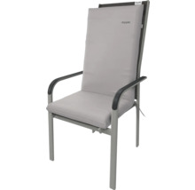 Gartenstuhl mit grauer Polsterung und Armlehnen