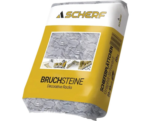 Schieferplättchen 20-40 mm 20 kg Graphit-schwarz Sack mit Zierschieferbruchsteinen, Graphit-Schwarz, 20 bis 40 mm
