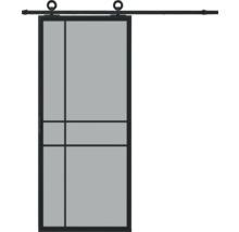 Schiebetür mit Glaseinsatz und Metallrahmen