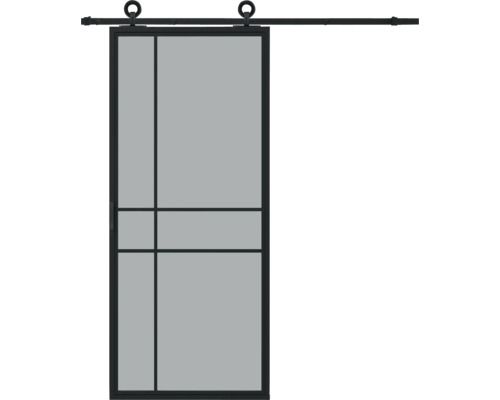 Schiebetür mit Glaseinsatz und Metallrahmen