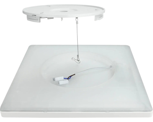 Quadratische LED Deckenleuchte mit geöffneter Montageplatte