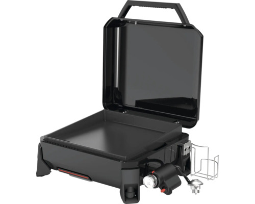 Tragbarer schwarzer Gasgrill mit offener Grillfläche