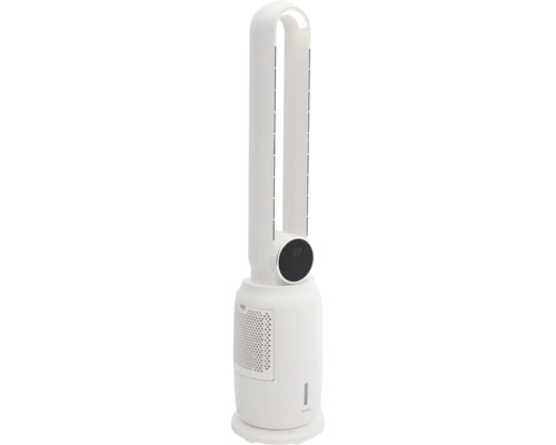 Weißer Turmventilator mit digitaler Anzeige