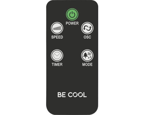 Be Cool Fernbedienung mit Tasten für Leistung, Geschwindigkeit, Oszillation, Timer und Modus