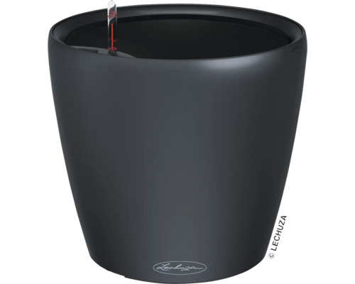 Schwarzer Pflanztopf mit Wasserstandsanzeige