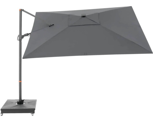 Freiarm-Sonnenschirm mit quadratischer Bespannung und Standfuß