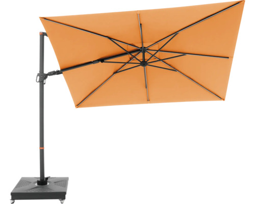 Freiarm-Sonnenschirm mit rechteckigem Schirmdach und Standfuß