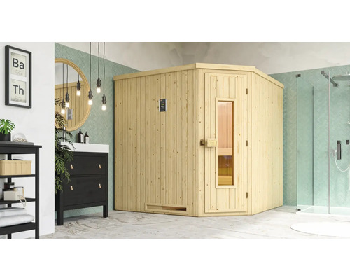 Elementsauna Weka Varberg 3 inkl. 7,5 kW Ofen Bio u.digitaler Steuerung mit Holztüre und Isolierglas wärmegedämmt