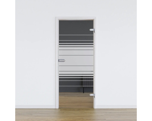 Glastür mit horizontalem Streifenmuster in einem modernen Interieur