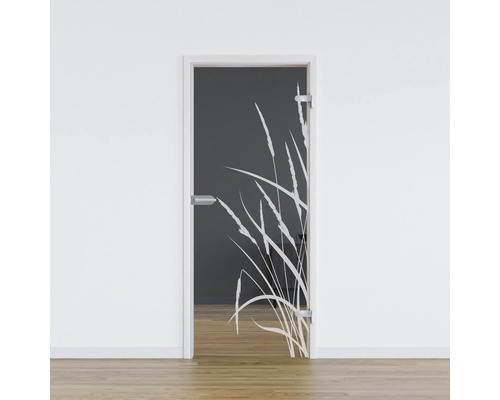Glastür mit Ätzdekor im Grasdesign