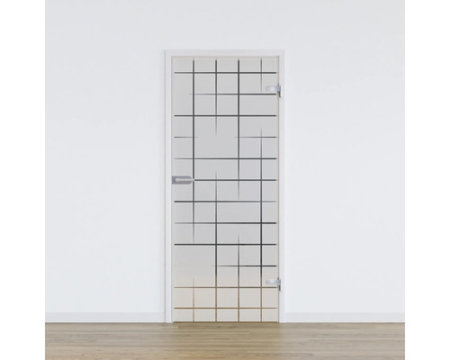 Glastür mit geometrischem Muster vor einer Wand