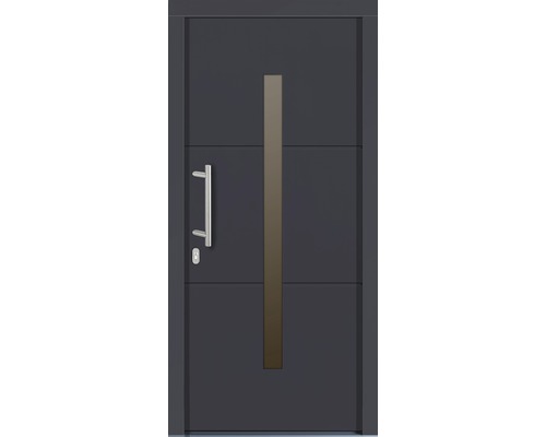 Haustür Tavira Kiefer lackiert anthrazit 1000x2000 mm DIN links Graue Haustür mit Griff und Glaseinsatz