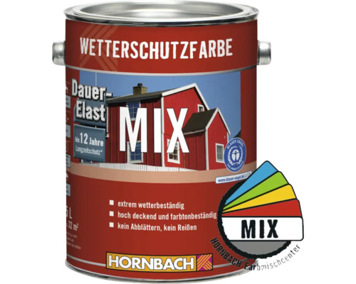 Wetterschutzfarbe im Farbeimer mit der Aufschrift Mix