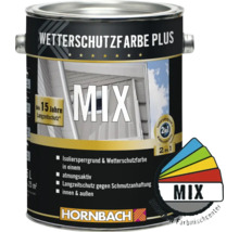 Wetterschutzfarbe in einer Dose mit der Aufschrift MIX und dem Hornbach Logo