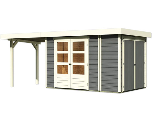 Gartenhaus mit Doppeltür, Fenstern und Anbau