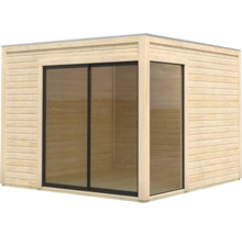 Holzgartenhaus mit Glasschiebetüren