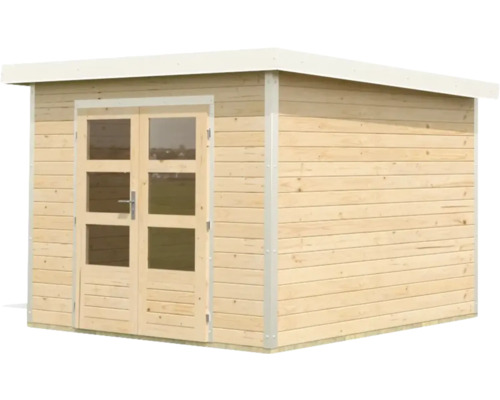 Holzgartenhaus mit Doppeltür und Fenstern