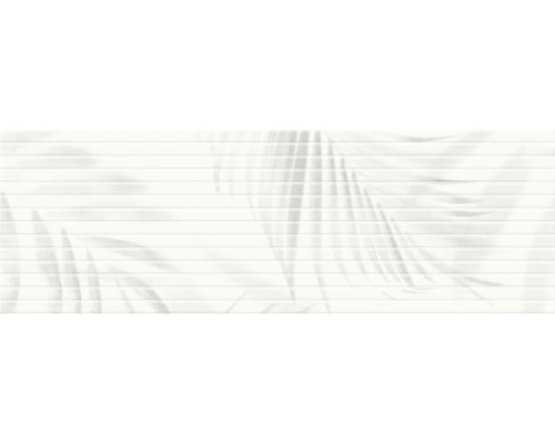 Steingut Dekorfliese Rock Leaves 39,8x119,8 cm weiß matt rektifiziert