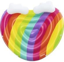 Herzförmige Luftmatratze mit Regenbogenmuster und Wolkenkissen