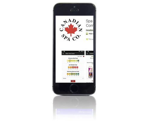 Mobiltelefon zeigt die Canadian Spa Company App zur Wasseranalyse