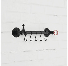 Schwarze Garderobe im Rohrdesign mit fünf Haken und einem Ventil