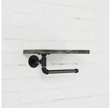 Toilettenpapierhalter mit Ablage aus Holz und Metall