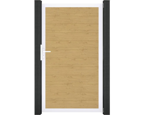 Gartentür aus Holz mit Metallrahmen