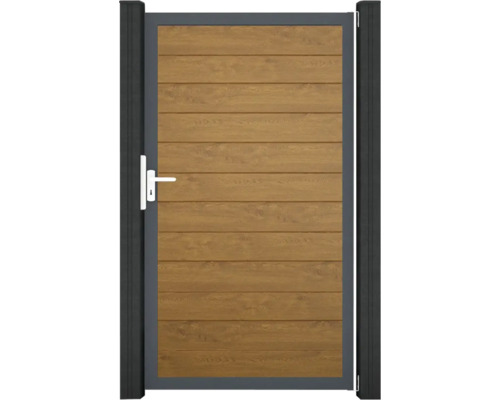 Gartentür mit horizontalen Holzpaneelen und Griff