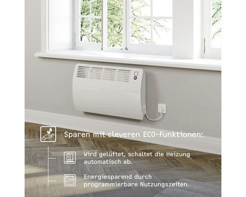 Wandkonvektor mit Eco Funktionen zur energieeffizienten Heizung eines Raumes.