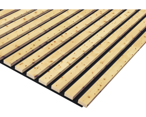 Akustikpaneel Zirbe roh massiv 1195 x 572 x 19 mm Holzpaneele mit Trägermaterial zur Wandgestaltung
