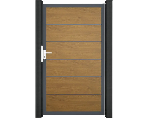 Gartentür aus Aluminium mit Holzeffekt und Griff