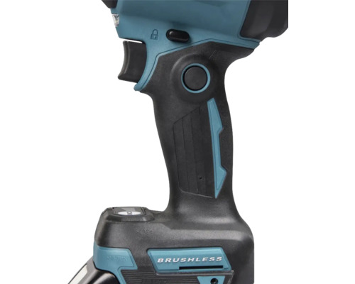 Detailansicht des Griffs eines Akku-Schlagschraubers mit Bürstenlos-Aufdruck