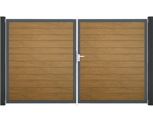 Doppelflügeltor aus Holz mit Metallrahmen