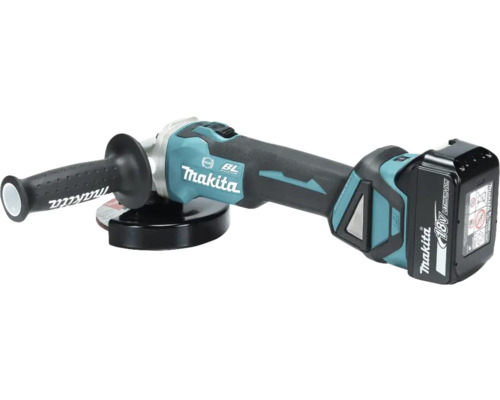 Akkubetriebener Winkelschleifer von Makita mit Seitengriff und 18 Volt Akku