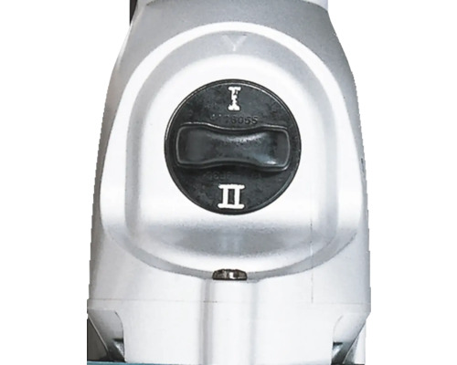 Detailaufnahme eines Einstellrads mit den Markierungen I und II an einem Elektrowerkzeug